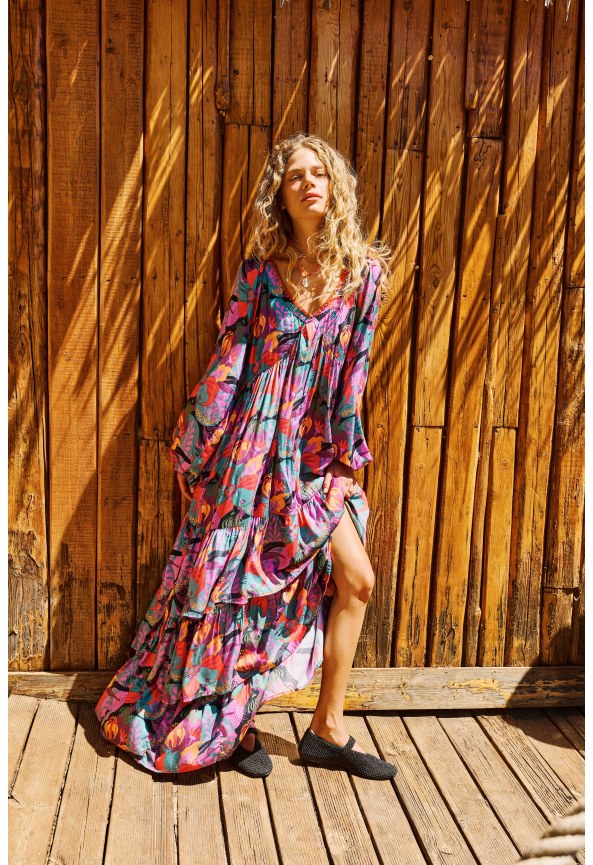 Loose fit all over printed maxi dress with ruffles