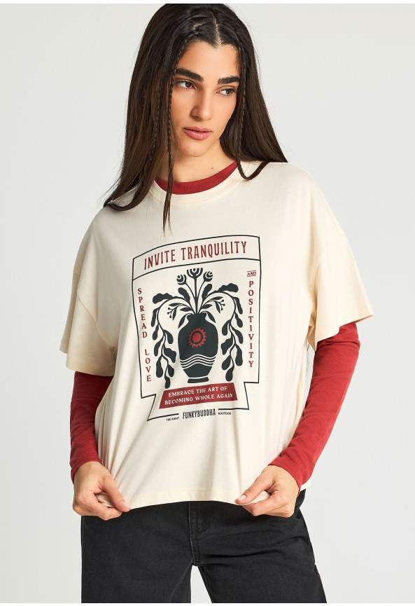 Γυναικείο βαμβακερό loose t-shirt με τύπωμα