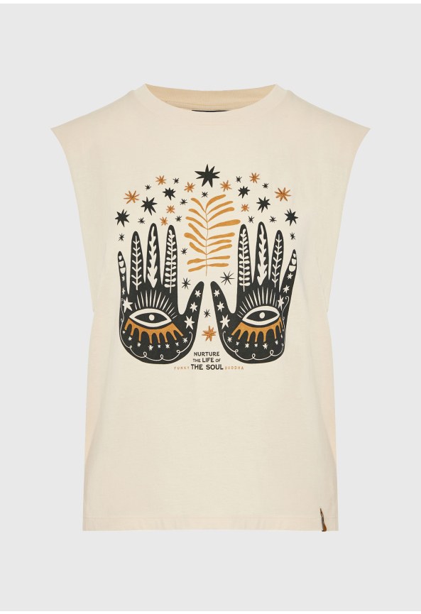 Women's sleeveless T-shirt with graphic print