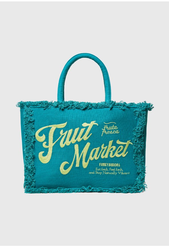 Τσάντα παραλίας Fruit Market με κρόσια και κέντημα