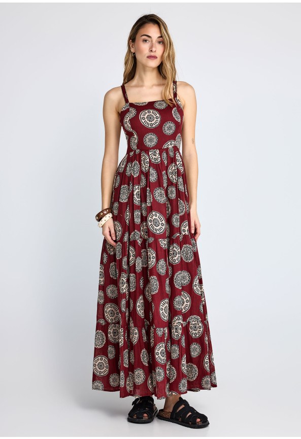 Γυναικείο εμπριμέ μάξι φόρεμα από βαμβάκι