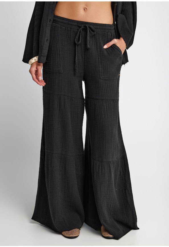 Γυναικεία wide leg παντελόνα από βαμβάκι