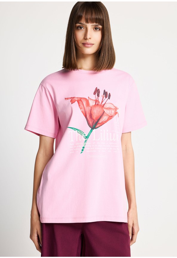 Loose βαμβακερό t-shirt με τύπωμα