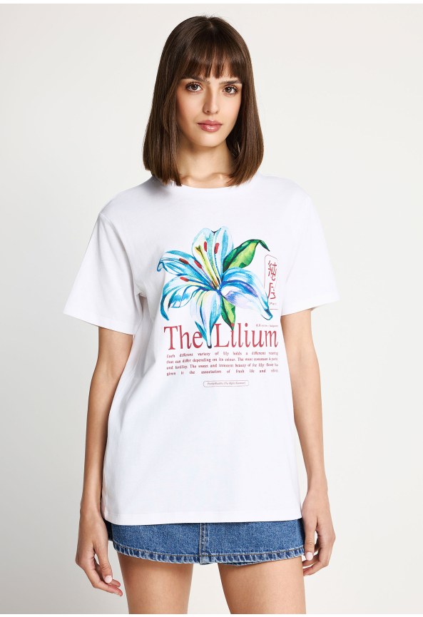 Loose βαμβακερό t-shirt με τύπωμα