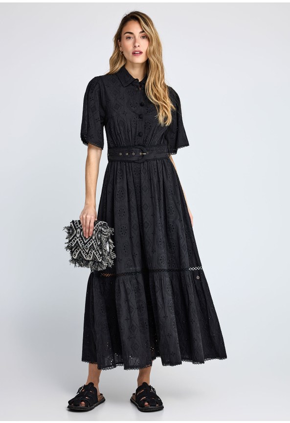 Γυναικείο embroidery relaxed-fit midi φόρεμα από βαμβάκι