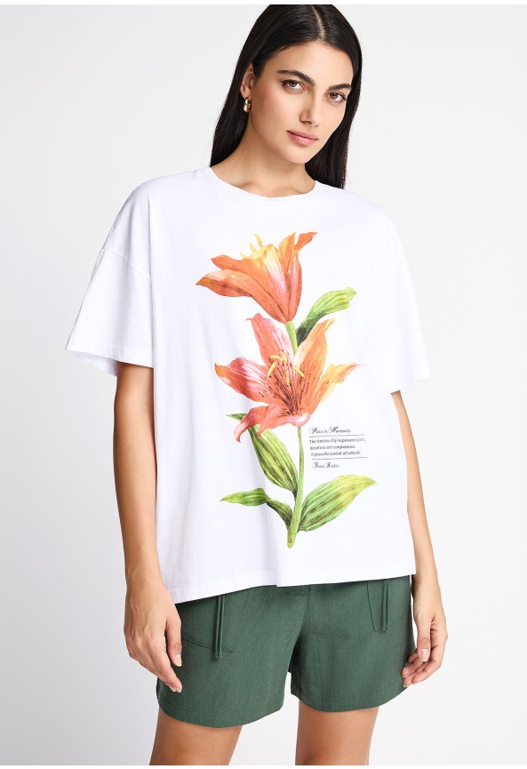 Γυναικείο βαμβακερό loose t-shirt με τύπωμα