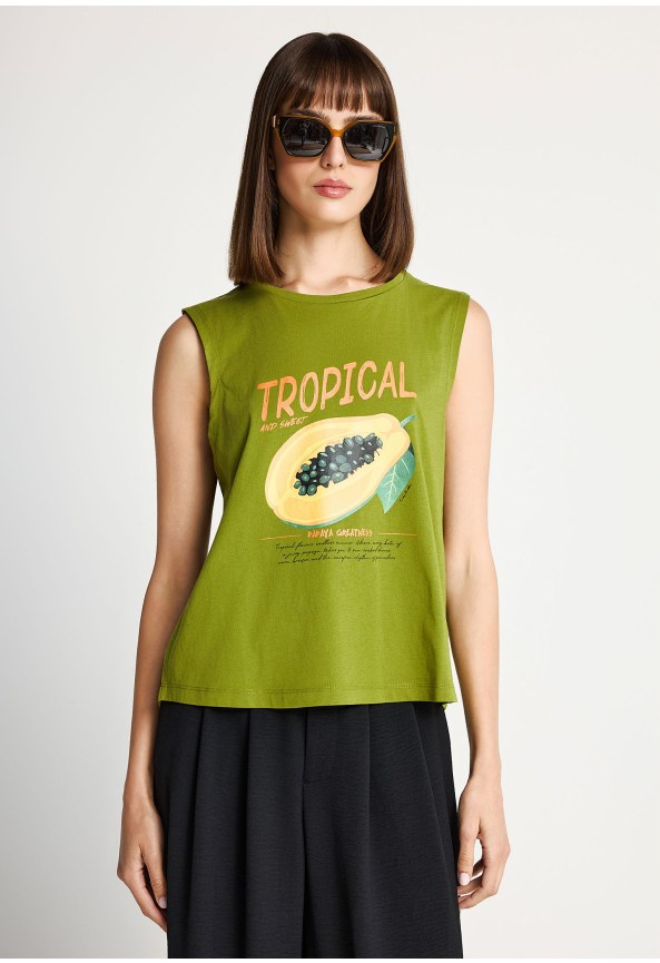 Women's cotton sleeveless top with print