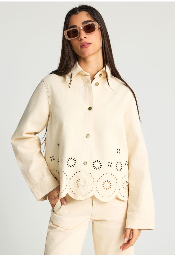 Τζιν μπουφάν με διάτρητο κεντημένο μοτίβο