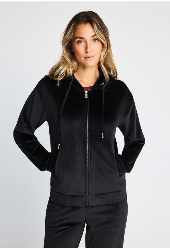 Women's velour hooded zip-up jacket