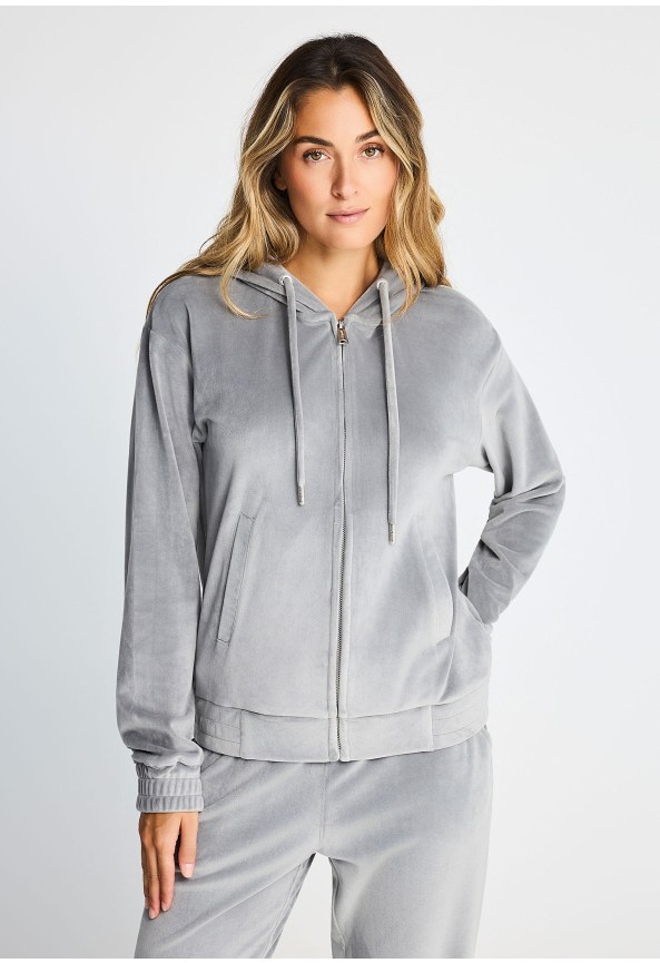 Women's velour hooded zip-up jacket