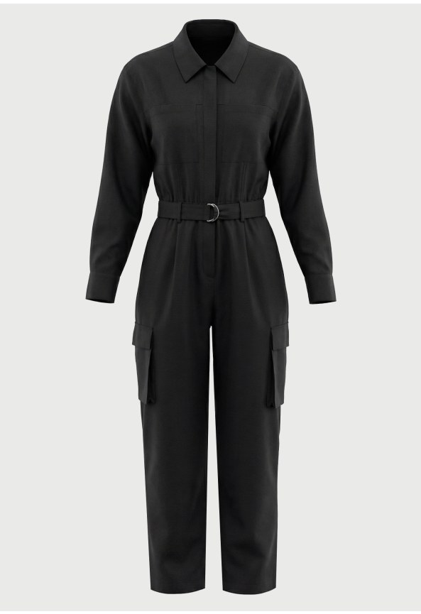 Women's lyocell utility jumpsuit with belt and cargo pockets