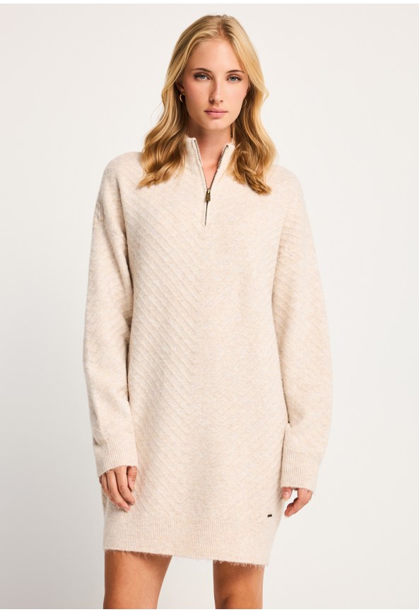 Women's chevron knit half zip mini dress