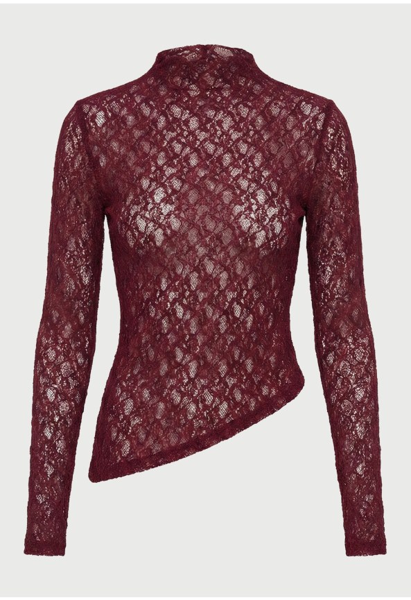 Women's lace top with asymmetric hem