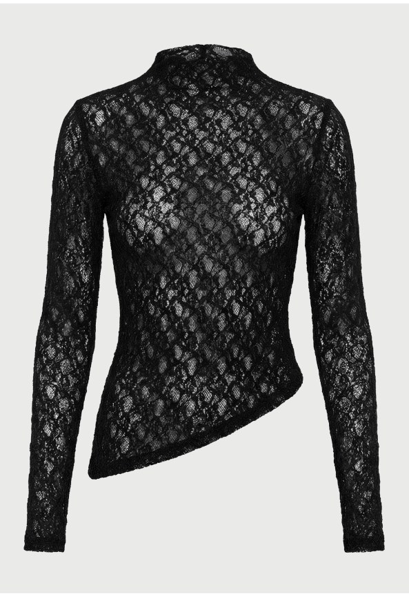 Women's lace top with asymmetric hem