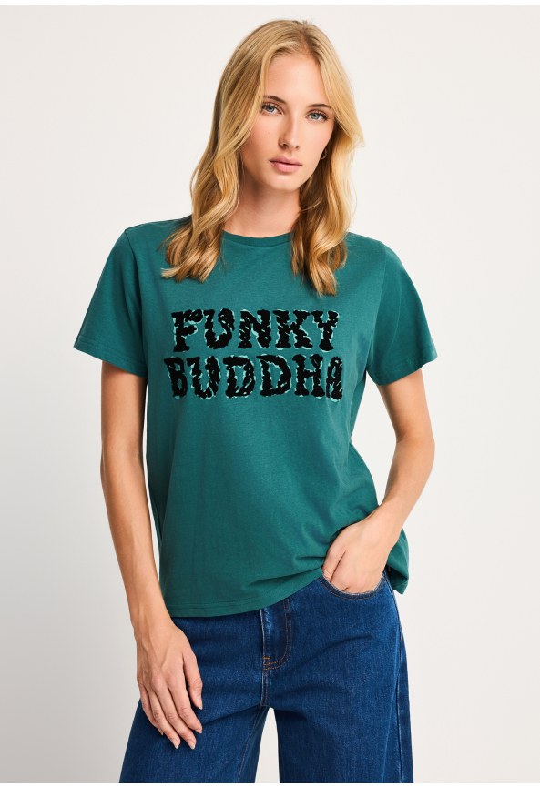 Βαμβακερό t-shirt με statement logo print