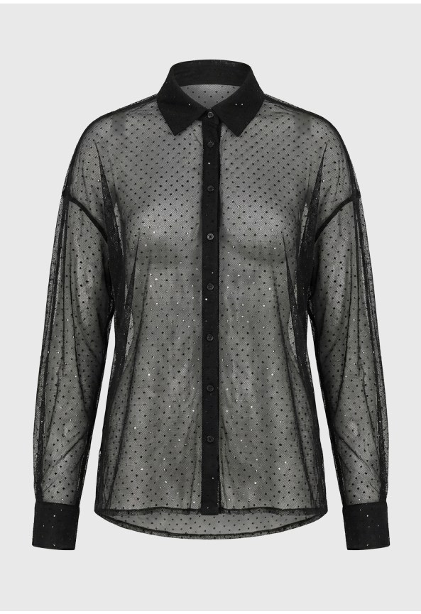 Women's sheer shirt with rhinestones