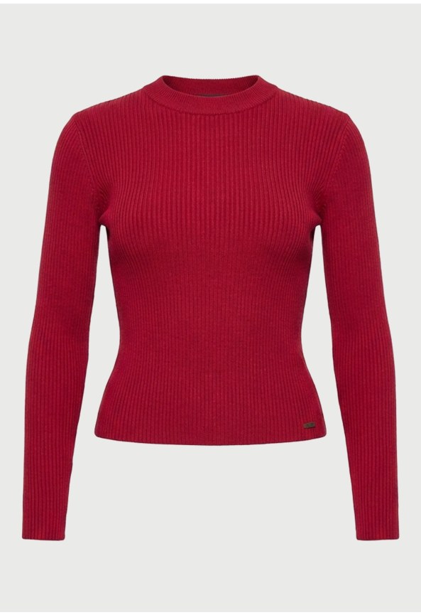 Women's ribbed crew neck knit top slim fit