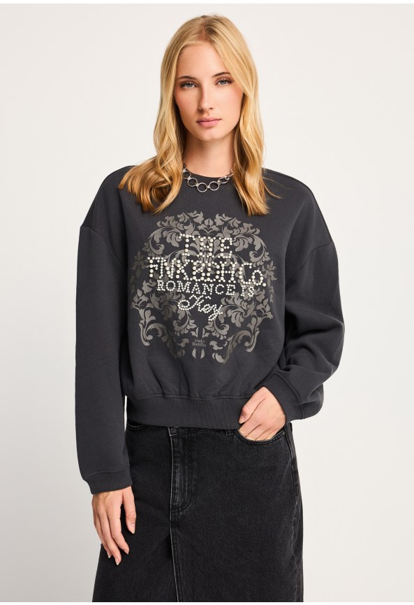Γυναικείο loose fit fούτερ crewneck με πέρλες