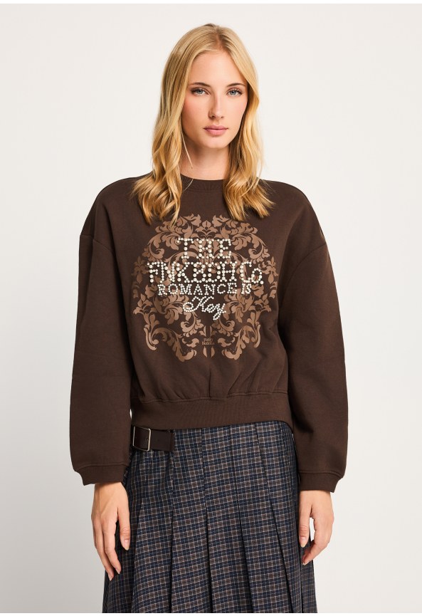 Γυναικείο loose fit fούτερ crewneck με πέρλες