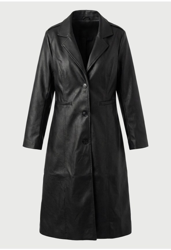 Women's long faux leather trench coat