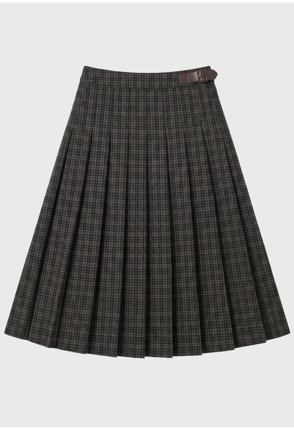 Women's plaid midi pleated skirt