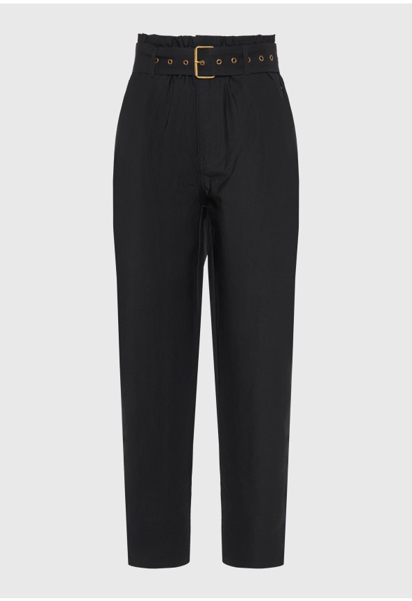 Women's paperbag high-waist trousers with belt