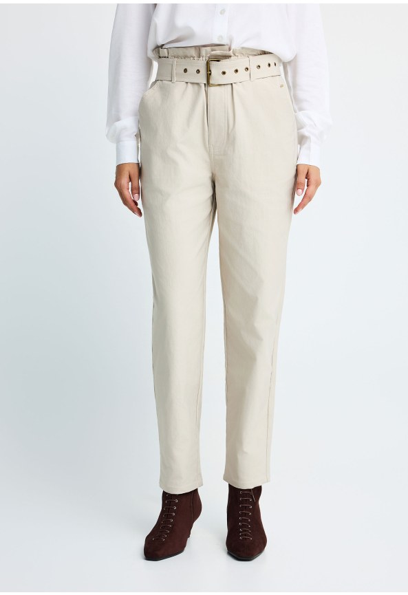 Women's paperbag high-waist trousers with belt