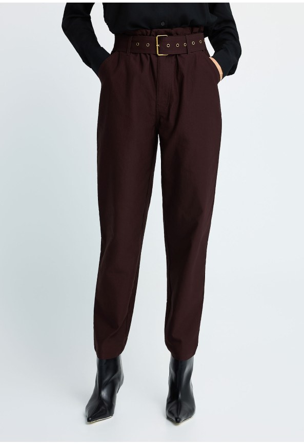 Women's paperbag high-waist trousers with belt