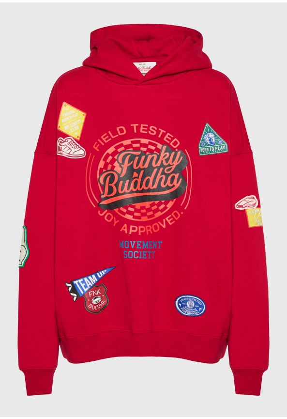 Women's overhead hoodie with multi patch details