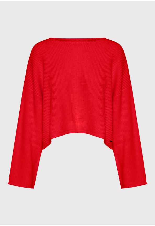 Γυναικεία oversized cropped πλεκτή μπλούζα με μαλλί