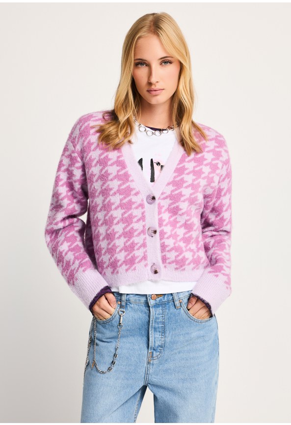 Γυναικεία relaxed πλεκτή ζακέτα houndstooth