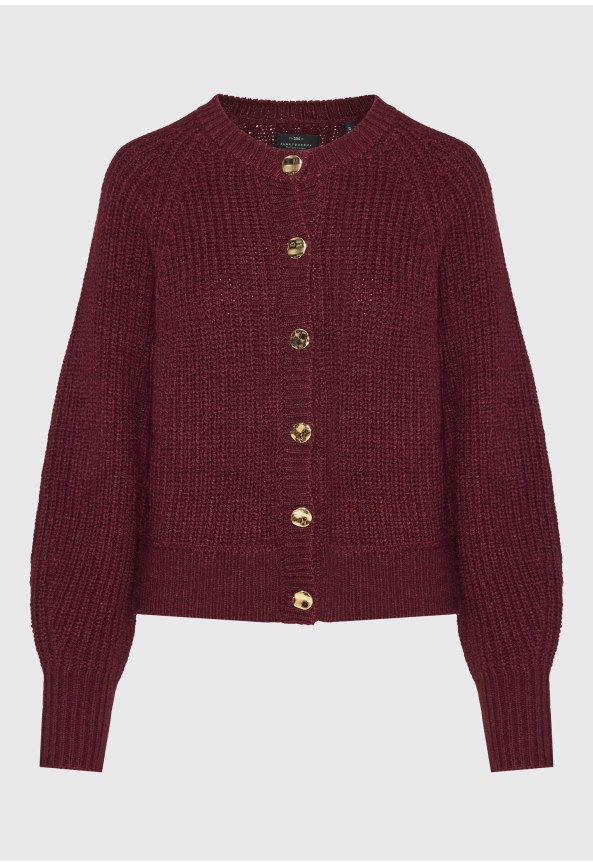 Women's ribbed knit cardigan with gold buttons