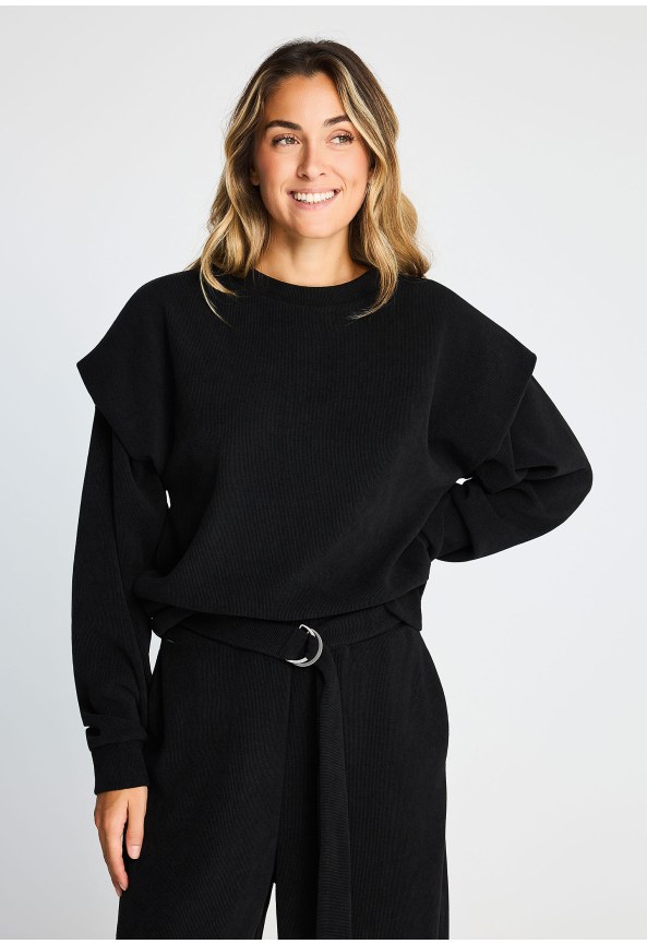 Ribbed sweatshirt with shoulder overlays