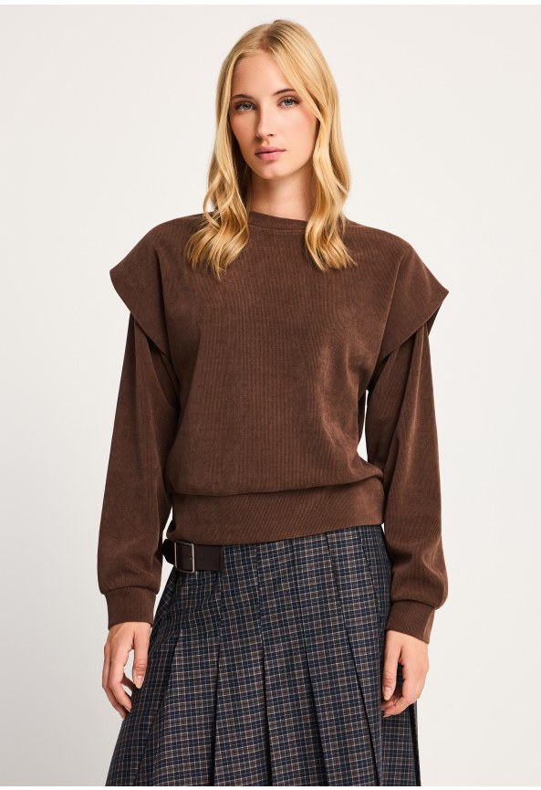Ribbed sweatshirt with shoulder overlays