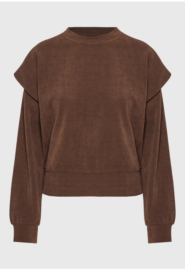 Ribbed sweatshirt with shoulder overlays