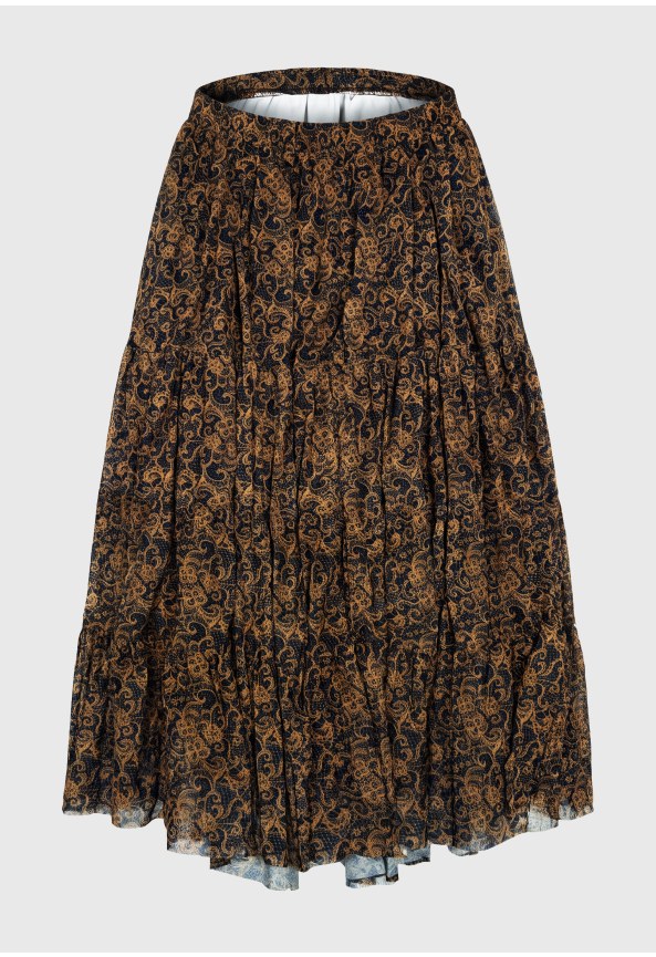 Women's loose printed tiered tulle midi skirt