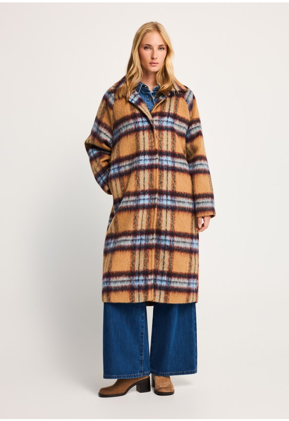 Women's oversized longline coat with brushed texture
