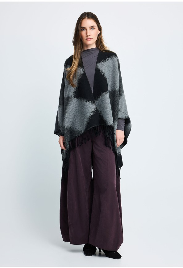 Women's knit poncho cape with fringes
