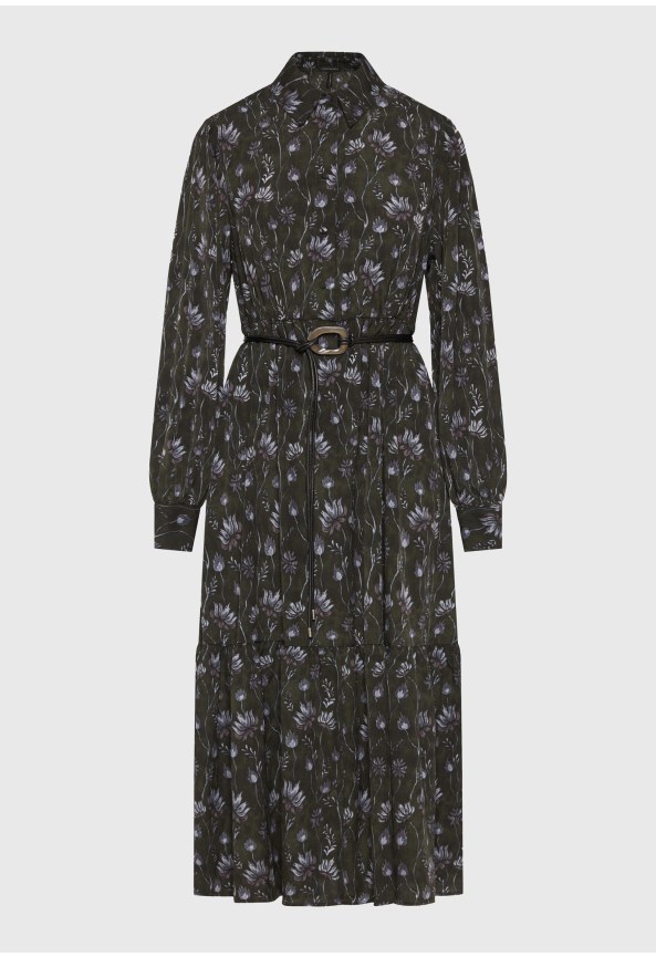 Women's floral belted midi shirt dress
