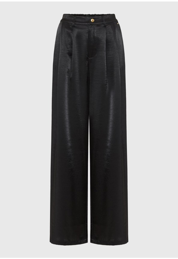 Γυναικείο σατινέ παντελόνι wide leg με πιέτες