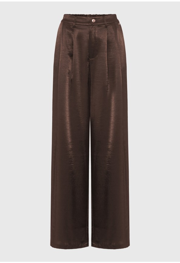 Γυναικείο σατινέ παντελόνι wide leg με πιέτες