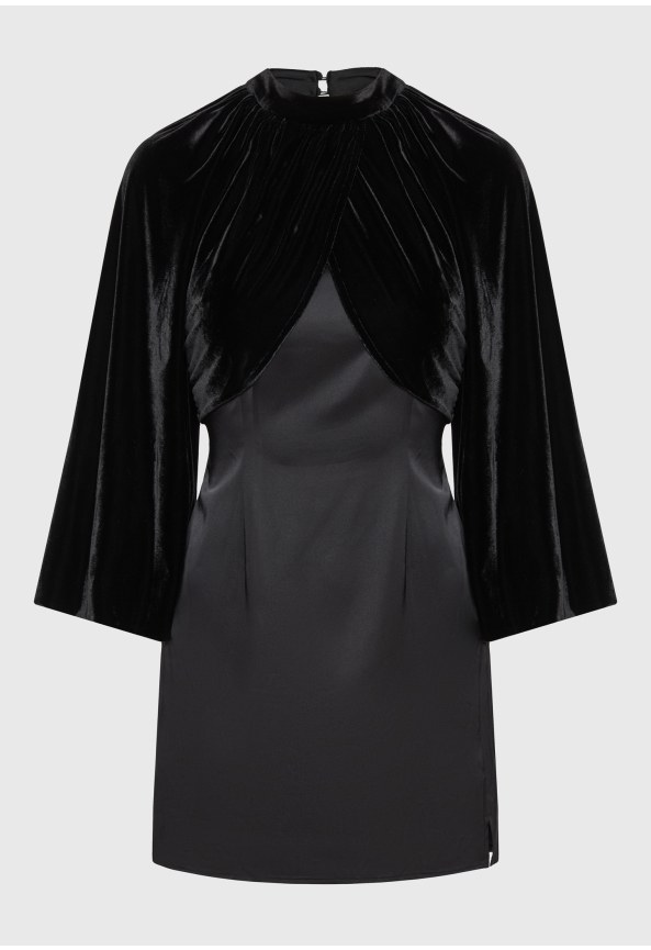 Women's satin mini dress with draped velvet overlay