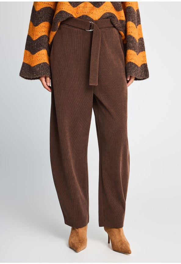 Women's corduroy jogger trousers with belt