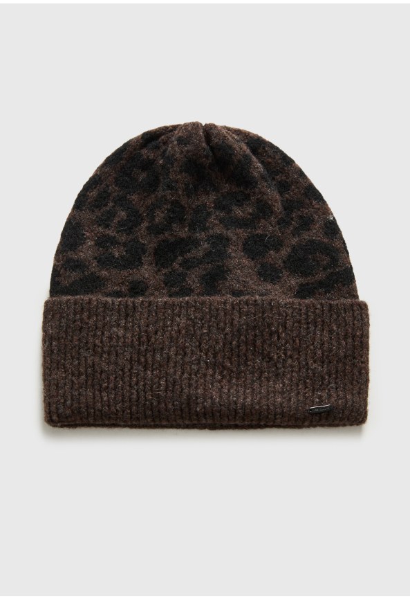 Women's leopard print knit beanie hat
