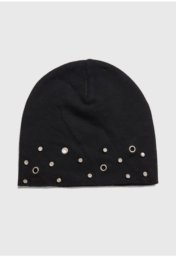 Σκούφος beanie με μεταλλικούς κρίκους και strass