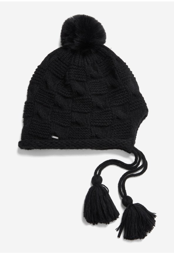 Γυναικείος πλεκτός σκούφος earflap με πομ πονς