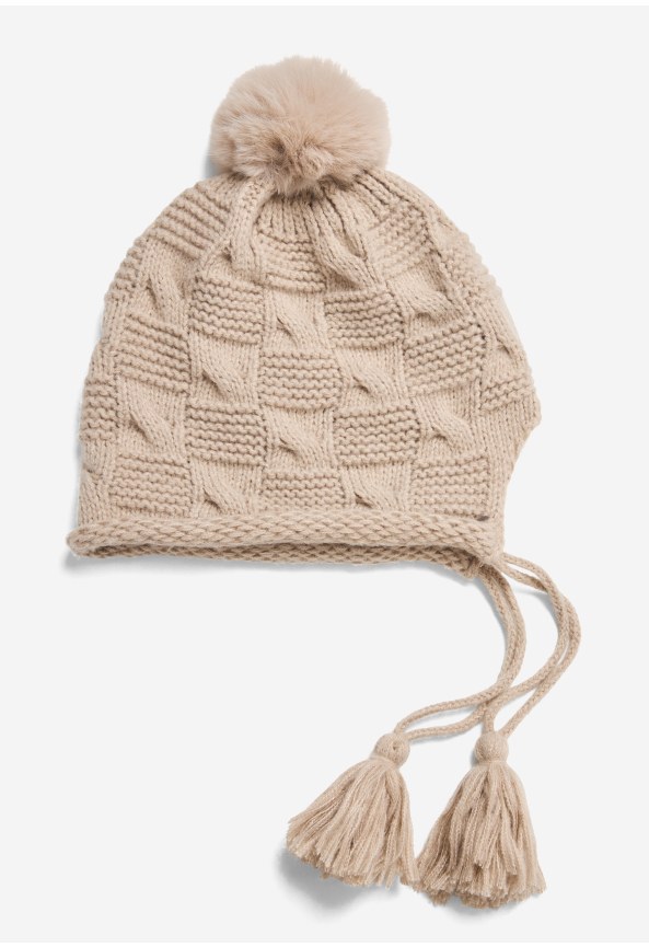 Γυναικείος πλεκτός σκούφος earflap με πομ πονς