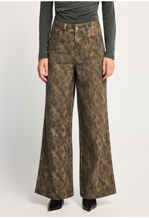 Ψηλόμεσο animal print τζιν παντελόνι wide leg
