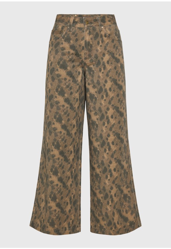 Ψηλόμεσο animal print τζιν παντελόνι wide leg