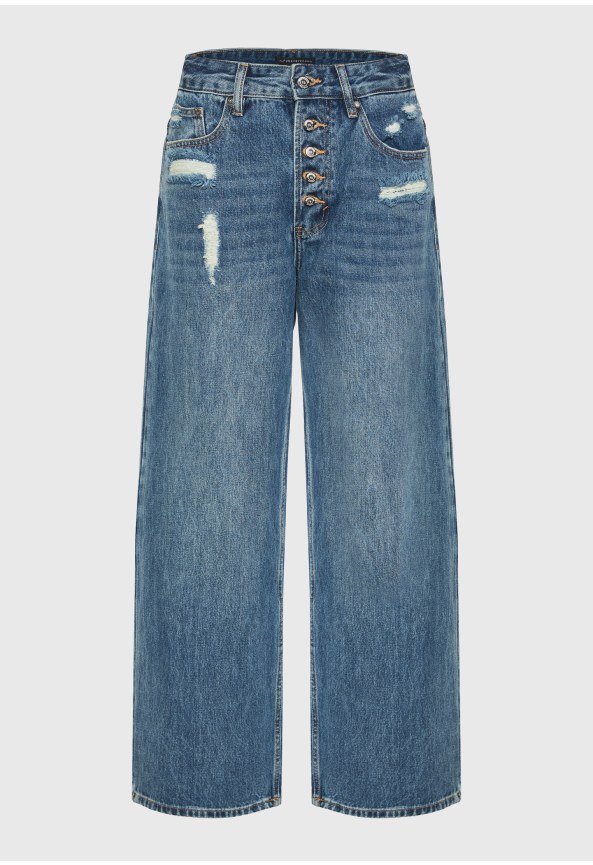 Ψηλόμεσο τζιν παντελόνι baggy fit με σκισίματα